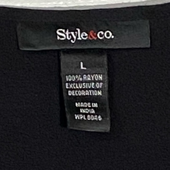 Style & Co Women's Blouse Top Embroidered Boho Peasant  Black White Sz Large - Picture 2 of 8